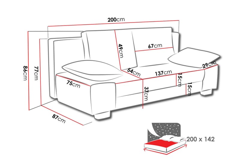 Laura Sovesofa 200x94x77 cm - Sovesofaer - 2 personers sovesofa