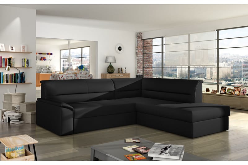 Lavette sovesofa med divan - Sort - Sovesofaer - Sovesofa chaiselong