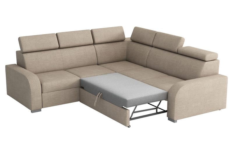 Lavona 4-personers L-formet Sovesofa 130x190 cm med Opbevaring i Stof - Grå - Møbler - Sofaer - Sovesofaer