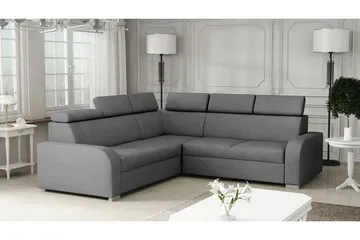 Lavona 4-personers L-formet Sovesofa 130x190 cm med Opbevaring i Stof - Grå - Møbler - Sofaer - Sovesofaer