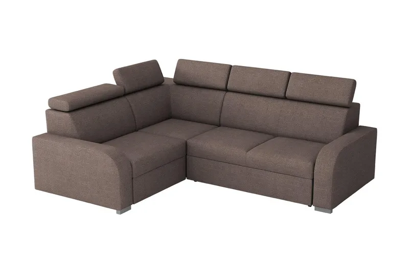 Lavona 4-personers Venstre L-formet Sovesofa Sovbar med Opbevaring i Stof, Brun