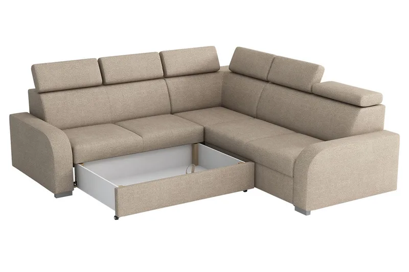 Lavona 4-personers L-formet Sovesofa 130x190 cm med Opbevaring i Stof - Grå - Møbler - Sofaer - Sovesofaer