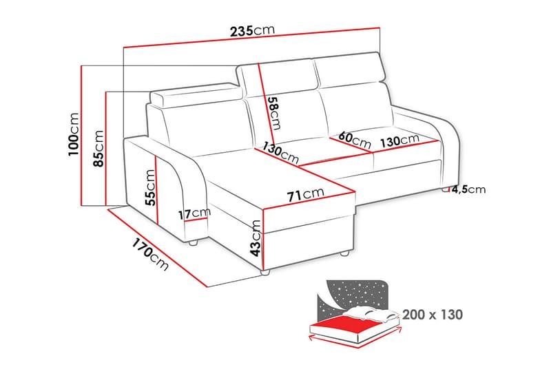 Lavona Chaiselongsofa Vendbar - Grå - Sovesofaer - Sovesofa chaiselong