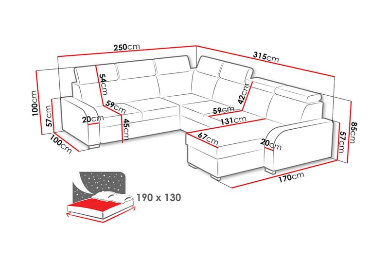 Lavona Vuodekulmasohva Large - Grå - Møbler - Sofaer - Sovesofaer