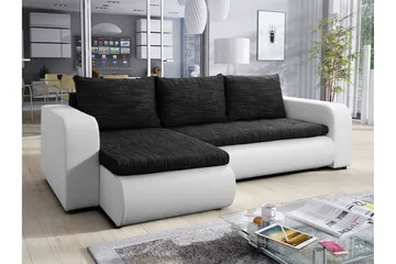 Lecanto 3-personers Universal Hjørnesovesofa 130x204 cm med Opbevaring i Stof - Sort - Møbler - Sofaer - Sovesofaer