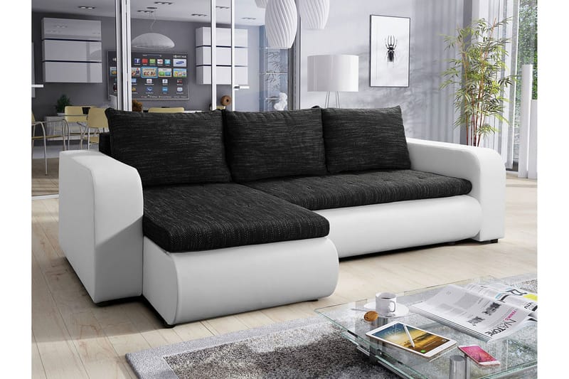 Lecanto 3-personers Universal Hjørnesovesofa 130x204 cm med Opbevaring i Stof - Sort - Møbler - Sofaer - Sovesofaer