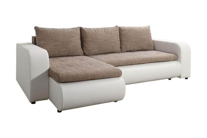 Lecanto Hjørnesovesofa - Hvid/Beige - Sovesofaer - Sovesofa chaiselong - Lædersofaer