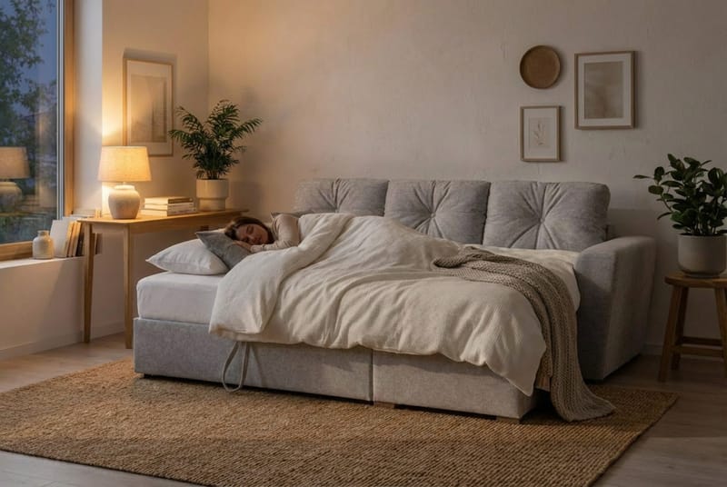 Leia 3-personers vendbar Sovesofa med chaiselong og opbevaring - Beige - Møbler - Sofaer - Sovesofaer