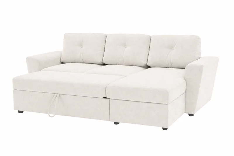 Leia 3-personers vendbar sovesofa med chaiselong og opbevaring - Beige - Møbler - Sofaer - Sovesofaer