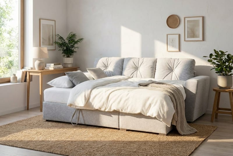 Leia 3-personers vendbar Sovesofa med chaiselong og opbevaring - Beige - Møbler - Sofaer - Sovesofaer