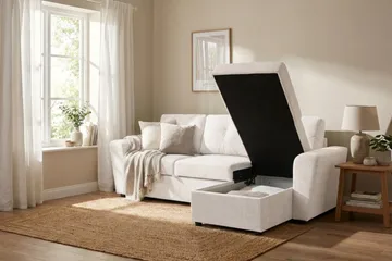 Leia 3-personers vendbar sovesofa med chaiselong og opbevaring - Beige - Møbler - Sofaer - Sovesofaer