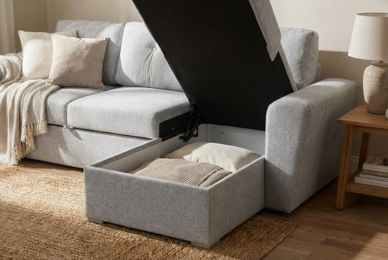 Leia 3-personers vendbar Sovesofa med chaiselong og opbevaring - Beige - Møbler - Sofaer - Sovesofaer