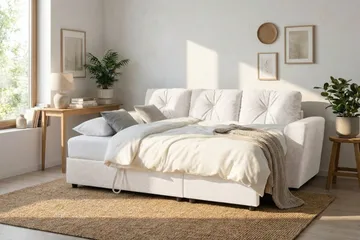 Leia 3-personers vendbar sovesofa med chaiselong og opbevaring - Beige - Møbler - Sofaer - Sovesofaer