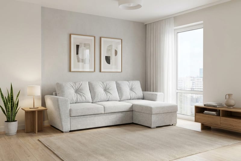 Leia 3-personers vendbar Sovesofa med chaiselong og opbevaring - Beige - Møbler - Sofaer - Sovesofaer