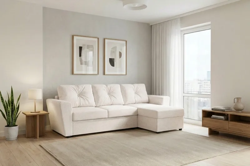 Leia 3-personers vendbar sovesofa med chaiselong og opbevaring - Beige - Møbler - Sofaer - Sovesofaer