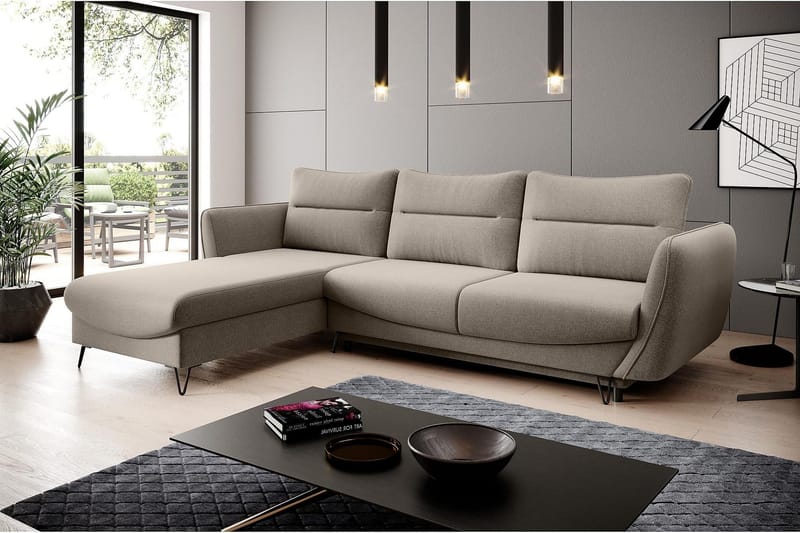Lence Sovesofa m. Chaiselong Opbevaring - Beige - Møbler - Sofaer - Sovesofaer