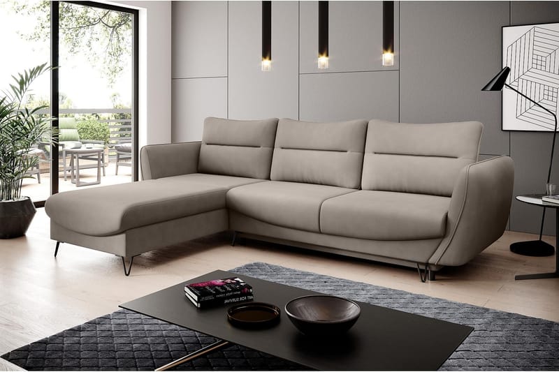 Lence Sovesofa m. Chaiselong Opbevaring - Beige - Møbler - Sofaer - Sovesofaer