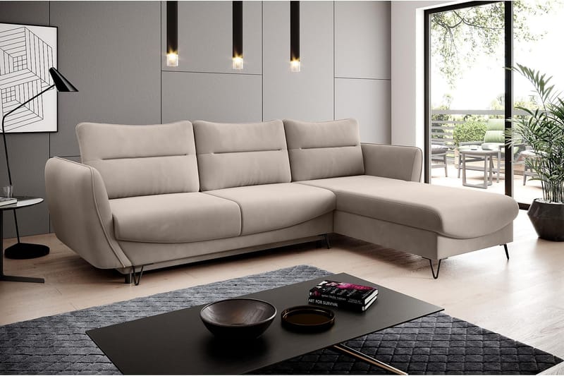 Lence Sovesofa m. Chaiselong Opbevaring - Beige - Møbler - Sofaer - Sovesofaer
