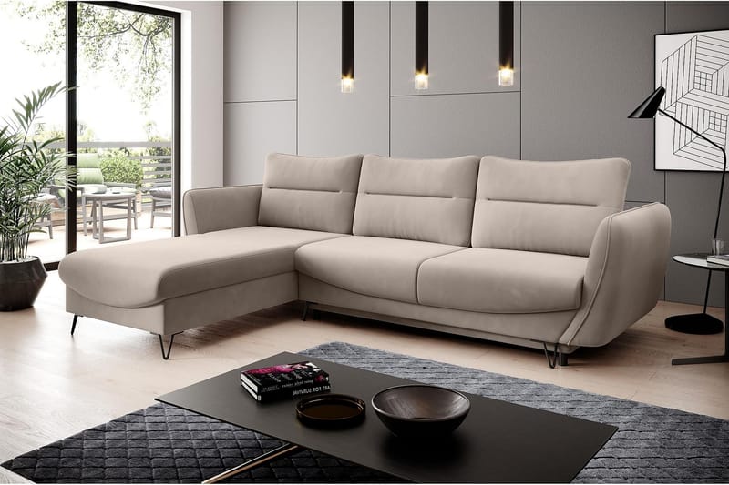 Lence Sovesofa m. Chaiselong Opbevaring - Beige - Sovesofaer - Sovesofa chaiselong