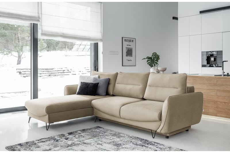 Lence Sovesofa m. Chaiselong Opbevaring - Beige - Sovesofaer - Sovesofa chaiselong