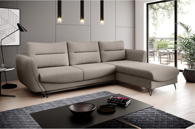 Lence Sovesofa m. Chaiselong Opbevaring - Beige - Møbler - Sofaer - Sovesofaer