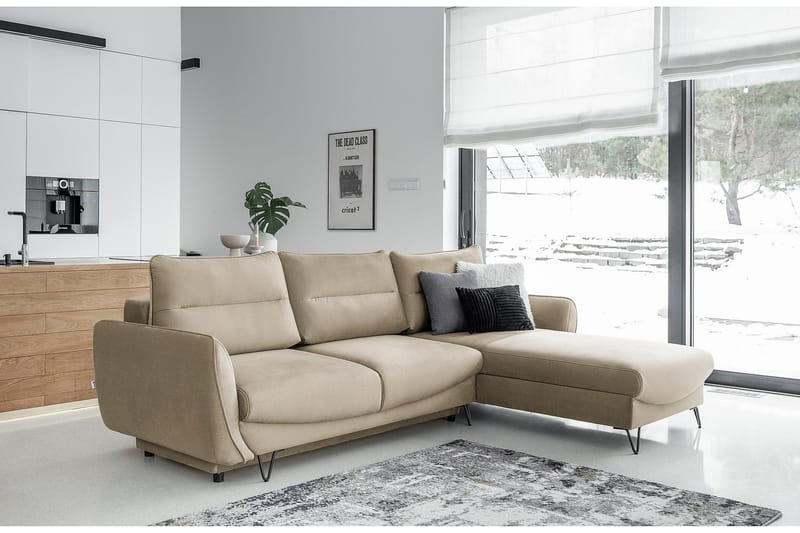 Lence Sovesofa m. Chaiselong Opbevaring - Beige - Møbler - Sofaer - Sovesofaer