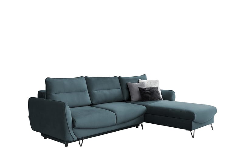 Lence Sovesofa m. Chaiselong Opbevaring - Blå - Møbler - Sofaer - Sovesofaer