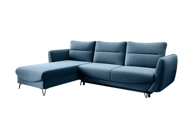 Lence Sovesofa m. Chaiselong Opbevaring - Blå - Møbler - Sofaer - Sovesofaer