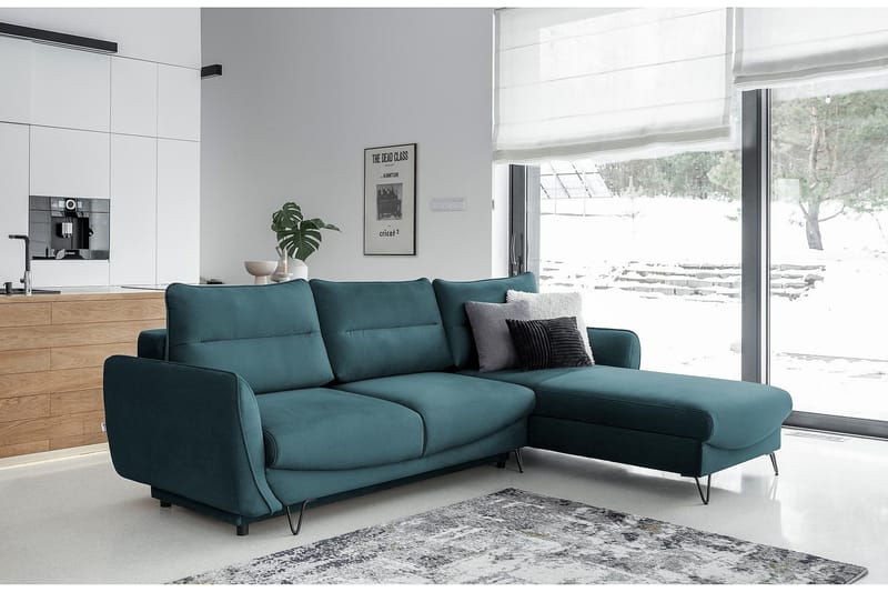 Lence Sovesofa m. Chaiselong Opbevaring - Blå - Møbler - Sofaer - Sovesofaer