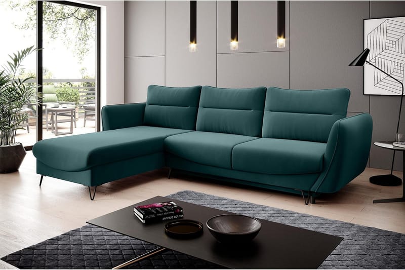 Lence Sovesofa m. Chaiselong Opbevaring - Blå/Grøn - Møbler - Sofaer - Sovesofaer