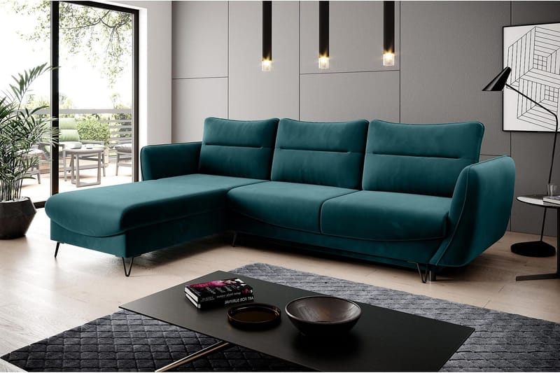 Lence Sovesofa m. Chaiselong Opbevaring - Blå/Grøn - Møbler - Sofaer - Sovesofaer