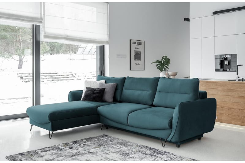 Lence Sovesofa m. Chaiselong Opbevaring - Blå/Grøn/Grå - Møbler - Sofaer - Sovesofaer