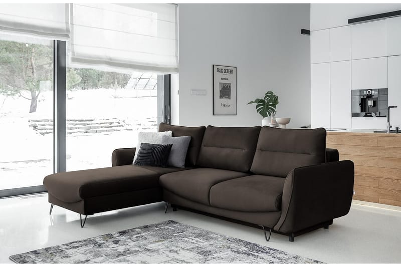 Lence Sovesofa m. Chaiselong Opbevaring - Brun - Møbler - Sofaer - Sovesofaer