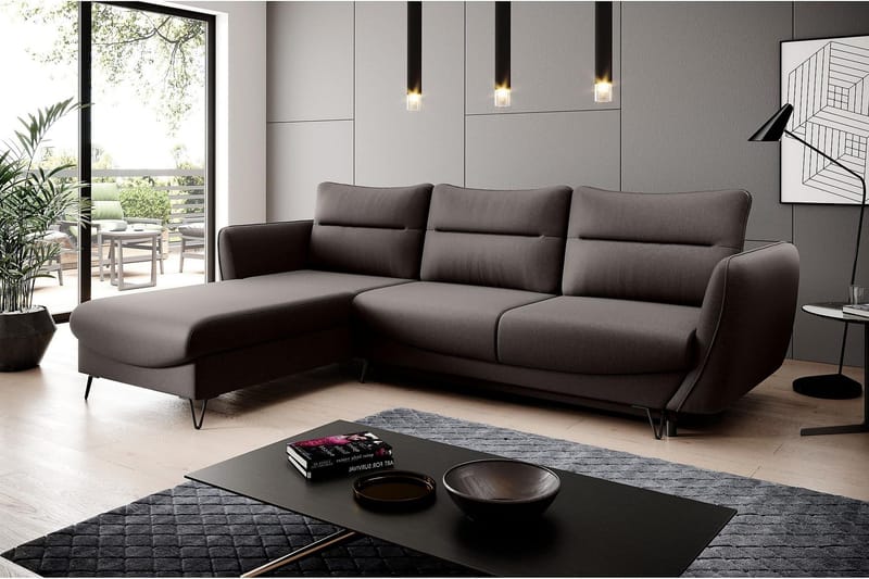Lence Sovesofa m. Chaiselong Opbevaring - Brun - Møbler - Sofaer - Sovesofaer