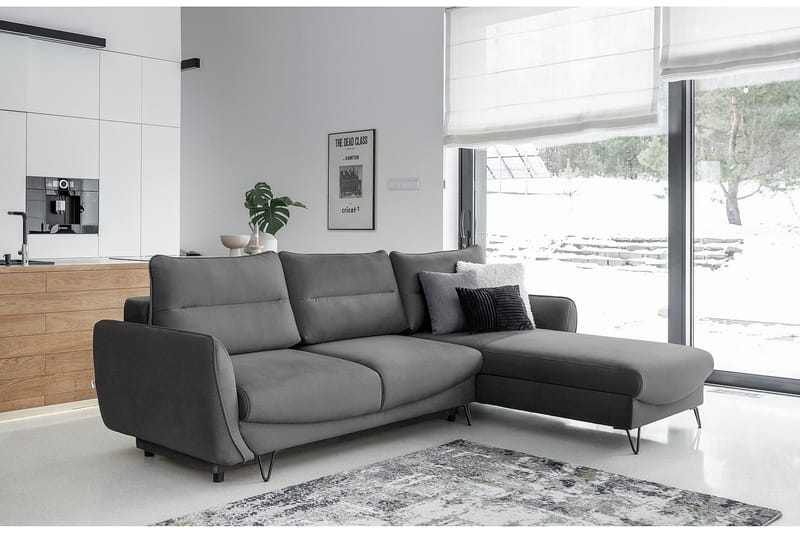 Lence Sovesofa m. Chaiselong Opbevaring - Grå - Møbler - Sofaer - Sovesofaer