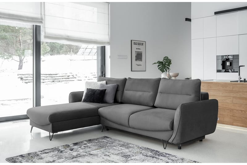 Lence Sovesofa m. Chaiselong Opbevaring - Grå - Møbler - Sofaer - Sovesofaer