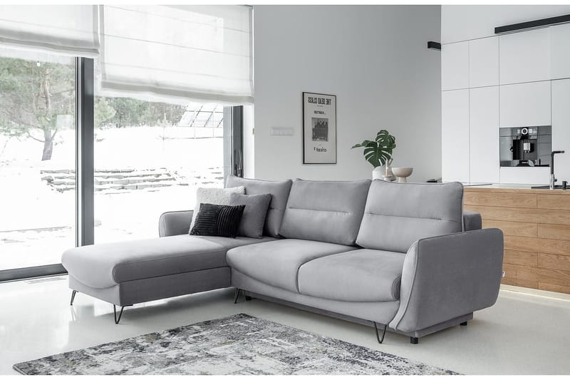 Lence Sovesofa m. Chaiselong Opbevaring - Grå - Møbler - Sofaer - Sovesofaer