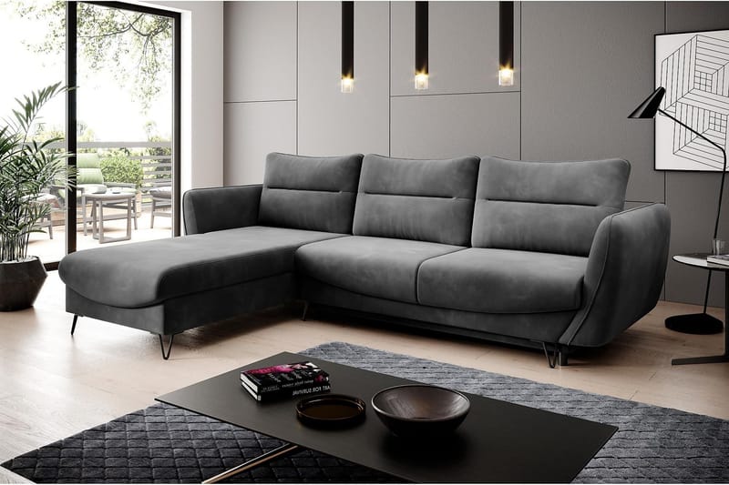 Lence Sovesofa m. Chaiselong Opbevaring - Grå - Møbler - Sofaer - Sovesofaer