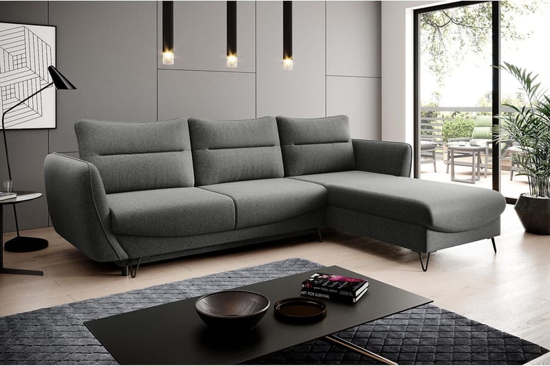 Lence Sovesofa m. Chaiselong Opbevaring - Grå - Møbler - Sofaer - Sovesofaer