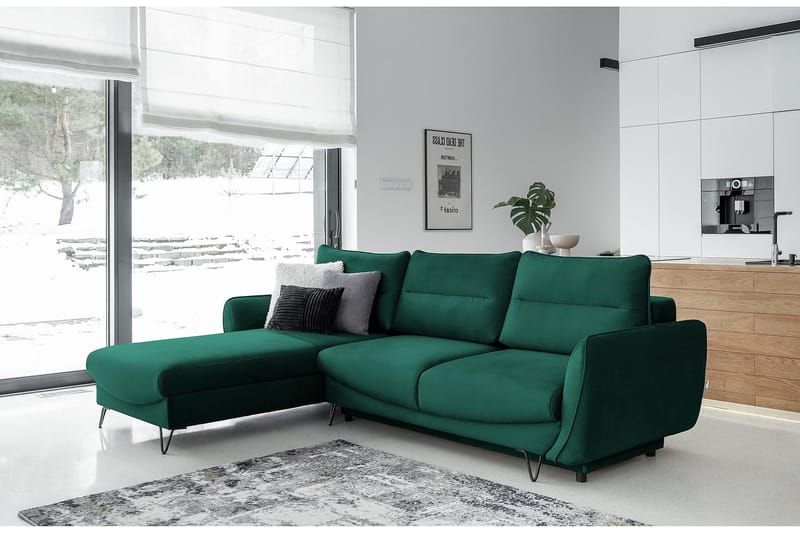 Lence Sovesofa m. Chaiselong Opbevaring - Grøn - Møbler - Sofaer - Sovesofaer
