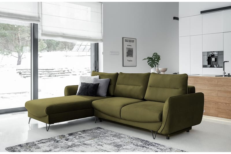 Lence Sovesofa m. Chaiselong Opbevaring - Grøn - Møbler - Sofaer - Sovesofaer