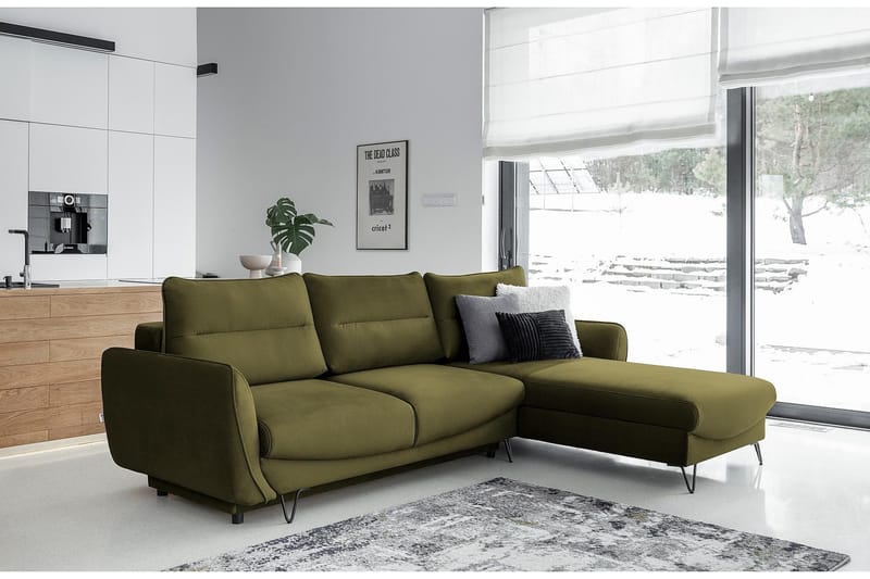 Lence Sovesofa m. Chaiselong Opbevaring - Grøn - Møbler - Sofaer - Sovesofaer