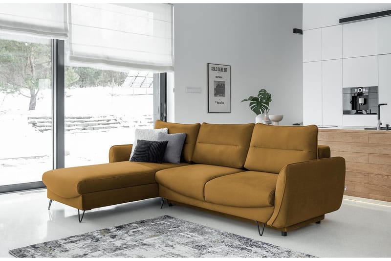 Lence Sovesofa m. Chaiselong Opbevaring - Gul - Møbler - Sofaer - Sovesofaer