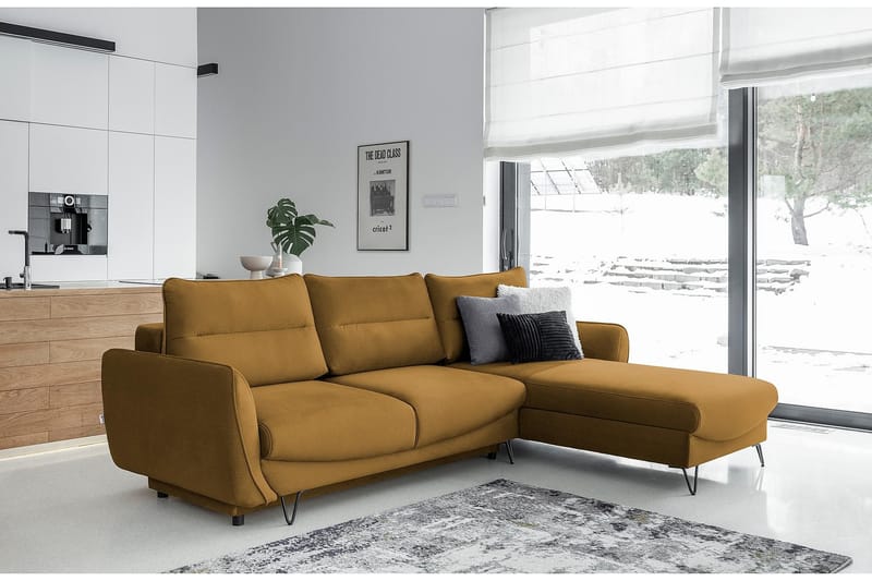 Lence Sovesofa m. Chaiselong Opbevaring - Gul - Møbler - Sofaer - Sovesofaer