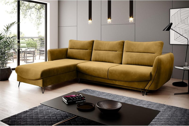 Lence Sovesofa m. Chaiselong Opbevaring - Gul - Møbler - Sofaer - Sovesofaer