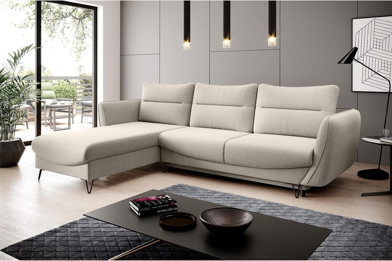 Lence Sovesofa m. Chaiselong Opbevaring - Hvid/Beige - Møbler - Sofaer - Sovesofaer