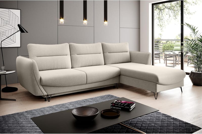 Lence Sovesofa m. Chaiselong Opbevaring - Hvid/Beige - Møbler - Sofaer - Sovesofaer
