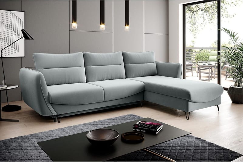 Lence Sovesofa m. Chaiselong Opbevaring - Hvid/Grå - Møbler - Sofaer - Sovesofaer