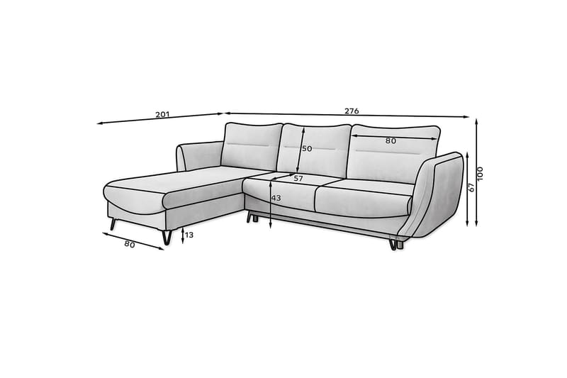 Lence Sovesofa m. Chaiselong Opbevaring - Lys lyserød - Møbler - Sofaer - Sovesofaer