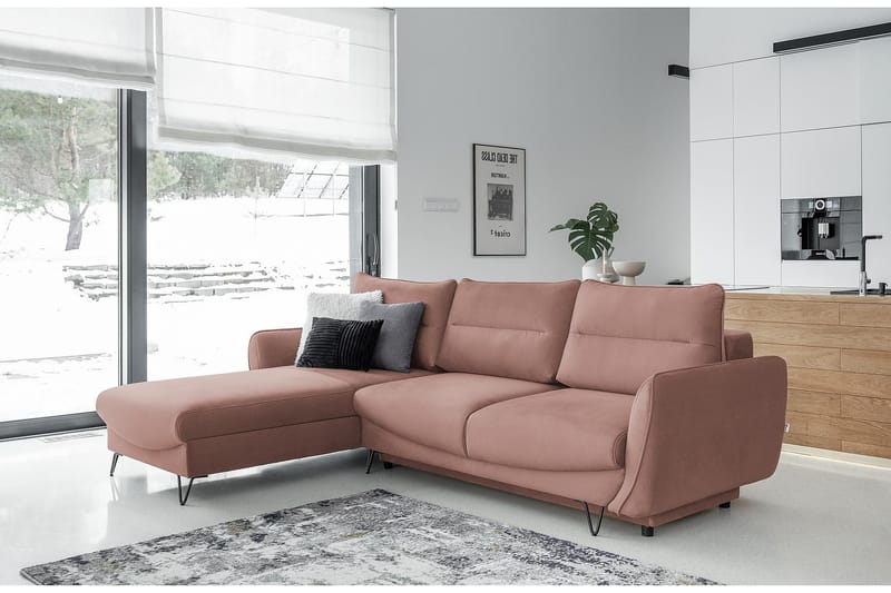 Lence Sovesofa m. Chaiselong Opbevaring - Lys lyserød - Møbler - Sofaer - Sovesofaer